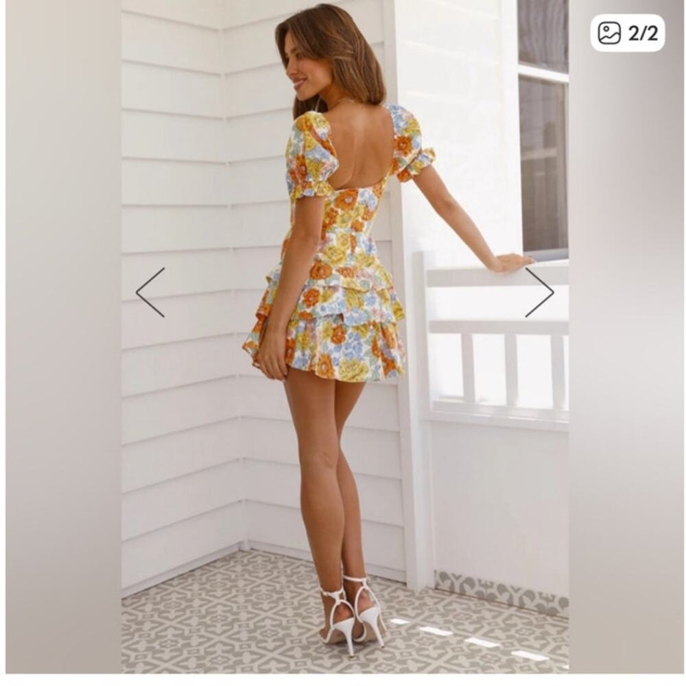 Hello Molly Floral Mini Dress in Yellow, Orange & Blue - Picture 2 of 5